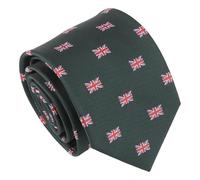 DQT Men's Embroidered Flag Print Novelty Classic Tie - Emerald Green British Flag