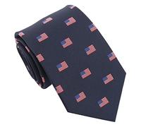 DQT Men's Embroidered Flag Print Novelty Classic Tie - Navy Blue American Flag