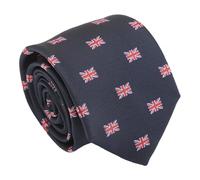 DQT Men's Embroidered Flag Print Novelty Classic Tie - Navy Blue British Flag