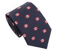 DQT Men's Embroidered Flag Print Novelty Classic Tie - Navy Blue Canadian Flag