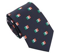 DQT Men's Embroidered Flag Print Novelty Classic Tie - Navy Blue Irish Flag