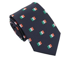 DQT Men's Embroidered Flag Print Novelty Classic Tie - Navy Blue Irish Flag