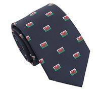 DQT Men's Embroidered Flag Print Novelty Classic Tie - Navy Blue Welsh Flag