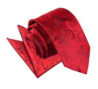 DQT Mens Floral Passion Jacquard Tie & Pocket Square Set (2pc) - Wedding, Business & Formal - Burgundy