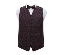 DQT Mens Floral Passion Jacquard Waistcoat & Pre-Tied Bow Tie Set (2pc) - Wedding, Business & Formal - Black & Purple 44" 2XL