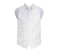 DQT Mens Floral Passion Jacquard Waistcoat, Tie, Pocket Square & Cufflinks Set (4pc) - Wedding, Business & Formal - White 44" (2XL)