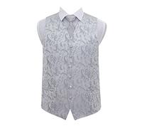 DQT Mens Floral Passion Jacquard Waistcoat, Tie, Pocket Square & Cufflinks Set (4pc) - Wedding, Business & Formal - Silver 42" (XL)