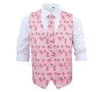 DQT Men's Floral Rose Wedding Waistcoat, Classic Tie, Pocket Square and Cufflinks 4pc Set - Pink 38"
