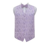 DQT Men's Floral Wedding Waistcoat, Bow Tie, Pocket Square and Cufflinks 4pc Set - Lilac 40"