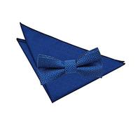 DQT Mens Greek Key Jacquard Bow Tie & Pocket Square Set (2pc) - Pre-Tied Wedding, Business & Formal - Royal Blue