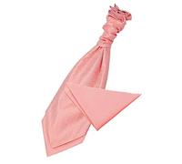 DQT Mens Greek Key Jacquard Cravat & Pocket Square Set - Wedding Business & Formal Scrunchie Ascot Set - Coral