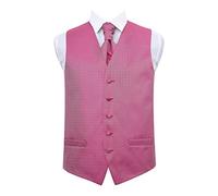 DQT Mens Greek Key Waistcoat & Pre-Tied Scrunchie Cravat Set (2pc) - Wedding, Business & Formal - Fuchsia Pink 40" (L)