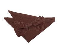 DQT Mens Knitted Plain Pre-Tied Bow Tie & Pocket Square Set (2pc) - Wedding, Business & Formal - Chocolate Brown