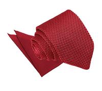 DQT Mens Knitted Plain Slim Tie & Pocket Square Set (2pc) - Business & Casual - Burgundy