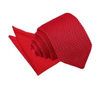 DQT Mens Knitted Plain Slim Tie & Pocket Square Set (2pc) - Business & Casual - Crimson Red