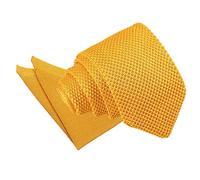 DQT Mens Knitted Plain Slim Tie & Pocket Square Set (2pc) - Business & Casual - Marigold Yellow