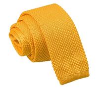 DQT Mens Knitted Polka Dot Skinny Tie - 5cm Width Necktie - Wedding, Business & Formal - Plain Marigold Yellow