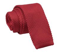 DQT Mens Knitted Tie - Skinny 5cm Plain Necktie for Wedding, Business & Casual - Burgundy