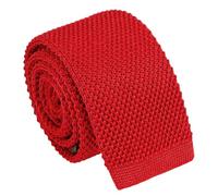 DQT Mens Knitted Tie - Skinny 5cm Plain Necktie for Wedding, Business & Casual - Crimson Red