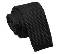 DQT Mens Knitted Tie - Skinny 5cm Width Textured Necktie - Wedding, Business & Formal - Plain Black