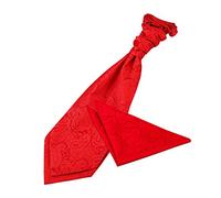 DQT Mens Paisley Floral Jacquard Pre-Tied Scrunchie Cravat & Pocket Square Set (2pc) - Wedding, Business & Formal - Red