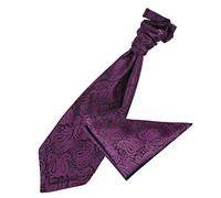 DQT Mens Paisley Floral Jacquard Pre-Tied Scrunchie Cravat & Pocket Square Set (2pc) - Wedding, Business & Formal - Purple
