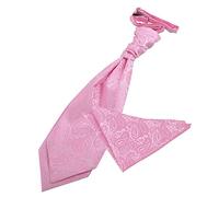 DQT Mens Paisley Floral Jacquard Pre-Tied Scrunchie Cravat & Pocket Square Set (2pc) - Wedding, Business & Formal - Baby Pink