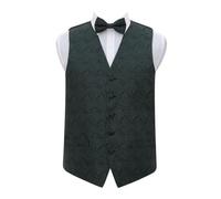 DQT Men's Paisley Wedding Waistcoat, Bow Tie, Pocket Square and Cufflinks 4pc Set - Emerald Green 46"