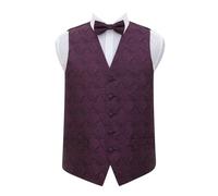 DQT Men's Paisley Wedding Waistcoat, Bow Tie, Pocket Square and Cufflinks 4pc Set - Purple 48"