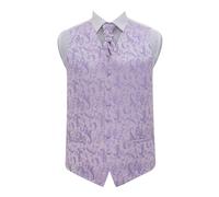 DQT Mens Passion Floral Jacquard Waistcoat, Cravat, Pocket Square & Cufflinks Set (4pc) - Wedding, Business & Formal - Lilac 48" (4XL)