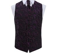 DQT Mens Passion Floral Waistcoat Cravat and Hanky Black and Purple 44"