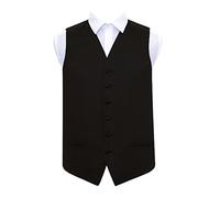 DQT Mens Plain Glossy Satin Classic Waistcoat - Wedding, Business & Formal Suit Vest - Black 44" (2XL)