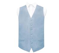 DQT Mens Plain Glossy Satin Classic Waistcoat - Wedding, Business & Formal Suit Vest - Dusty Blue 46" (3XL)