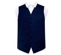 DQT Mens Plain Glossy Satin Classic Waistcoat - Wedding, Business & Formal Suit Vest - Navy Blue 36" (S)