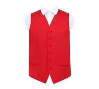 DQT Mens Plain Glossy Satin Classic Waistcoat - Wedding, Business & Formal Suit Vest - Red 40" (L)