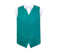 DQT Plain Satin Classic Glossy Wedding Waistcoat Vest Suit for Men - Teal 42"