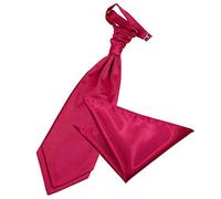 DQT Mens Plain Glossy Satin Wedding Cravat & Pocket Square Set - Formal, Business & Occasion - Crimson Red