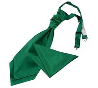 DQT Mens Plain Glossy Satin Wedding Cravat & Pocket Square Set - Formal, Business & Occasion - Emerald Green