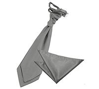 DQT Mens Plain Glossy Satin Wedding Cravat & Pocket Square Set - Formal, Business & Occasion - Platinum