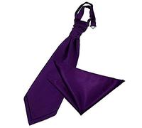 DQT Mens Plain Glossy Satin Wedding Cravat & Pocket Square Set - Formal, Business & Occasion - Purple