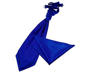 DQT Mens Plain Glossy Satin Wedding Cravat & Pocket Square Set - Formal, Business & Occasion - Royal Blue