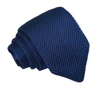 DQT Mens Plain Knitted Tie - 7cm Slim Width Knit Necktie - Wedding, Business & Formal - Navy Blue