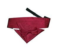 DQT Mens Plain Satin Bow Tie, Cummerbund & Pocket Square Set (3pc) - Pre-Tied Wedding Formal - Burgundy