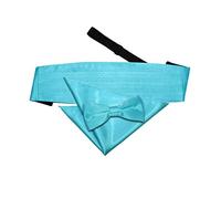 DQT Mens Plain Satin Bow Tie, Cummerbund & Pocket Square Set (3pc) - Pre-Tied Wedding Formal - Robin's Egg Blue