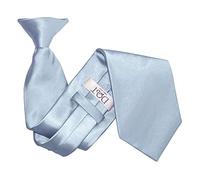 DQT Mens Plain Satin Clip-On Tie - Pre-Tied Necktie for Wedding, Business, Uniform, Security & Formal -Dusty Blue