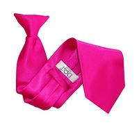 DQT Mens Plain Satin Clip-On Tie - Pre-Tied Necktie for Wedding, Business, Uniform, Security & Formal - Hot Pink
