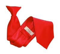 DQT Mens Plain Satin Clip-On Tie - Pre-Tied Necktie for Wedding, Business, Uniform, Security & Formal - Red