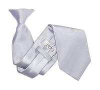 DQT Mens Plain Satin Clip-On Tie - Pre-Tied Necktie for Wedding, Business, Uniform, Security & Formal - Silver