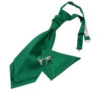 DQT Mens Plain Satin Cravat Ascot Tie & Pocket Square Set with Cufflinks - Wedding Business & Formal - Emerald Green (Pre-Tied)