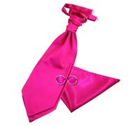 DQT Mens Plain Satin Cravat Ascot Tie & Pocket Square Set with Cufflinks - Wedding Business & Formal - Hot Pink (Pre-Tied)